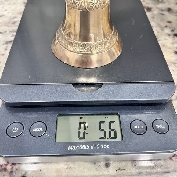 Solid Brass‎ Bell 7” Tall Carved With Flowers - Picture 9 of 9
